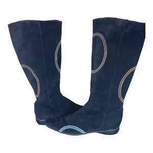 VTG Roberto Botticelli Black Suede Pointed Toe Blue /Brown Circle Stitched